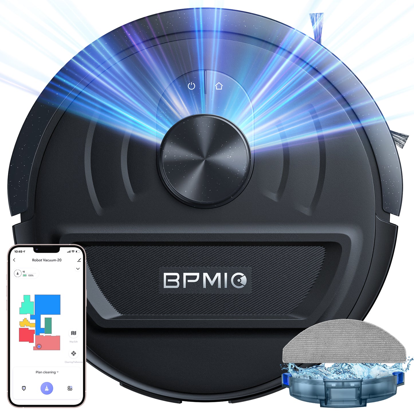 BPMIO B20 Robot Vacuum and Mop Combo, 5500Pa Max Suction with LiDAR Navigation Smart Mapping, 120 Min Runtime Customized Cleaning Schedule, Works with Alexa/WiFi/App, Great for Pet Hair, Carpet, Hard Floor