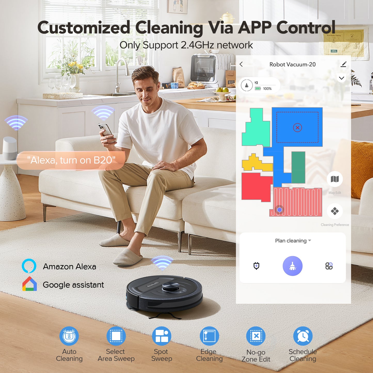 BPMIO B20 Robot Vacuum and Mop Combo, 5500Pa Max Suction with LiDAR Navigation Smart Mapping, 120 Min Runtime Customized Cleaning Schedule, Works with Alexa/WiFi/App, Great for Pet Hair, Carpet, Hard Floor